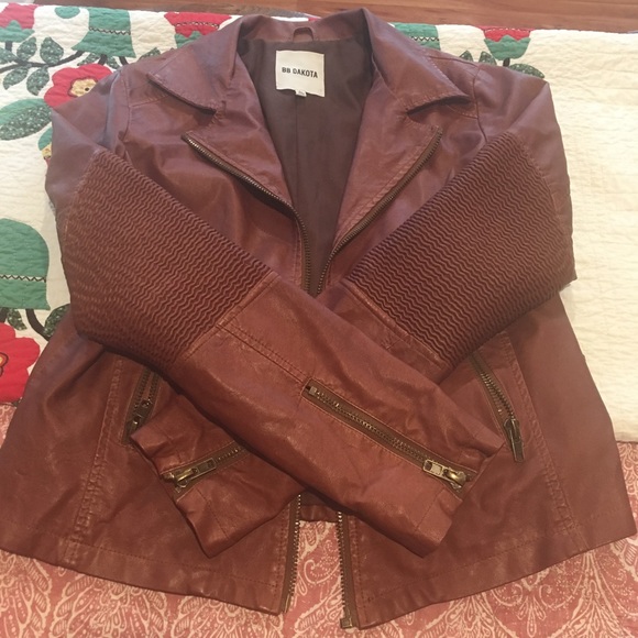 BB Dakota Jackets & Blazers - BB Dakota Brown Vegan Leather Biker Jacket